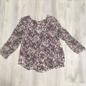 Lucky Brand Sheer Floral Pattern Blouse